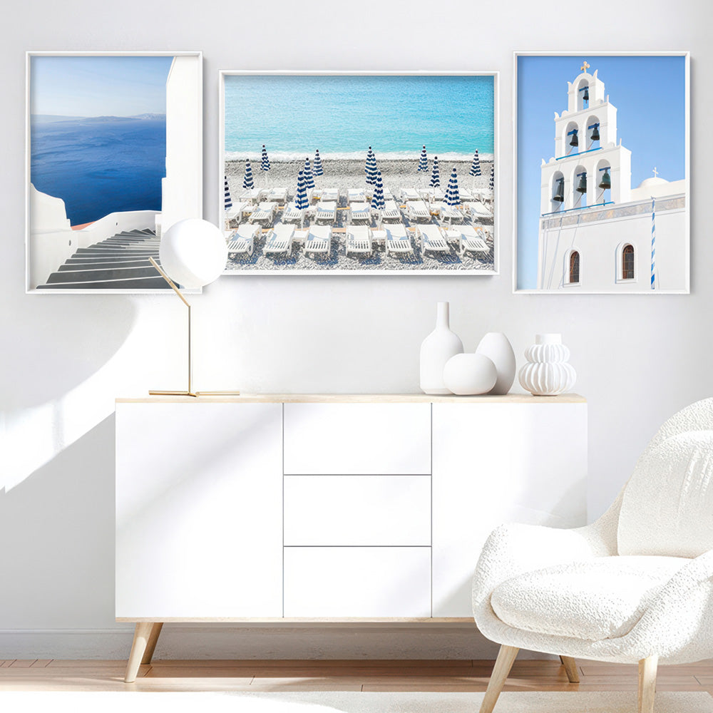 Amalfi Seaside Umbrellas IV - Art Print by Victoria's Stories, Poster, Stretched Canvas or Framed Wall Art, shown framed in a home interior space