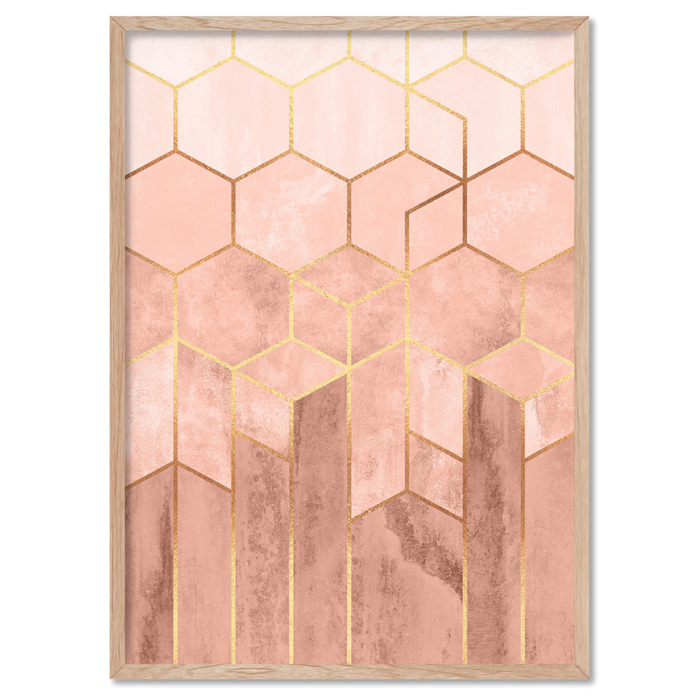 Geo Luxe Blush - Art Print, Poster, Stretched Canvas, or Framed Wall Art Print, shown in a natural timber frame