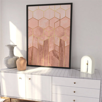 Geo Luxe Blush - Art Print, Poster, Stretched Canvas or Framed Wall Art Prints, shown framed in a room