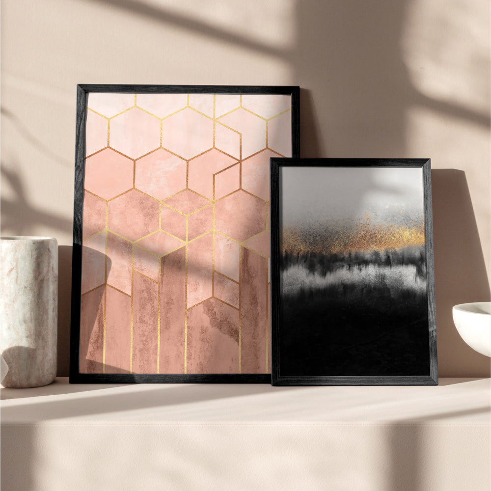 Geo Luxe Blush - Art Print, Poster, Stretched Canvas or Framed Wall Art, shown framed in a home interior space