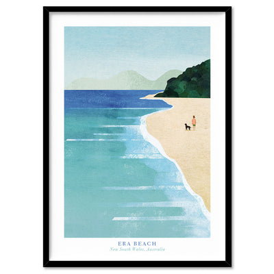 Era Beach Illustration - Art Print by Henry Rivers, Poster, Stretched Canvas, or Framed Wall Art Print, shown in a black frame