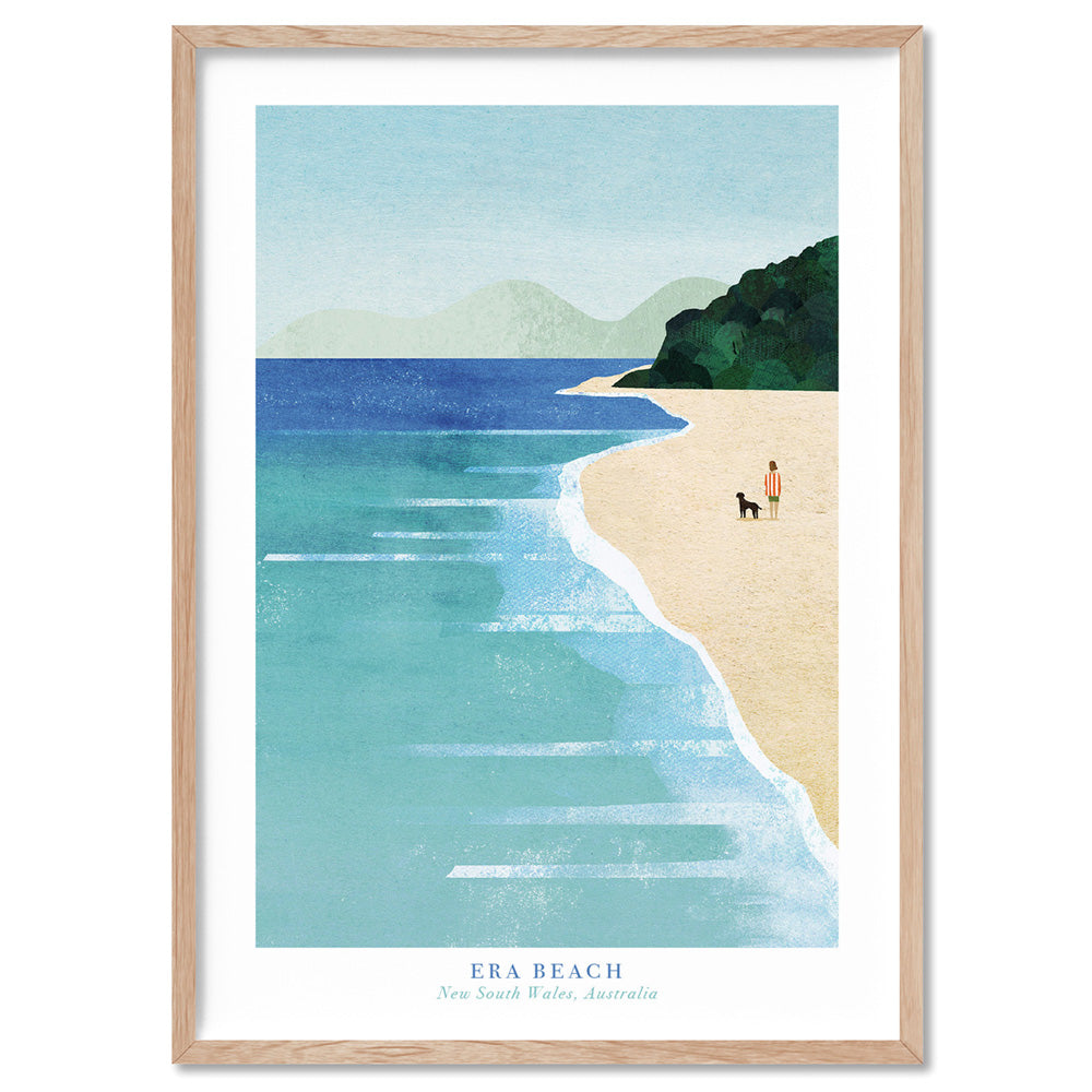 Era Beach Illustration - Art Print by Henry Rivers, Poster, Stretched Canvas, or Framed Wall Art Print, shown in a natural timber frame