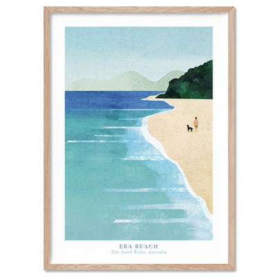 Era Beach Illustration - Art Print by Henry Rivers, Poster, Stretched Canvas, or Framed Wall Art Print, shown in a natural timber frame