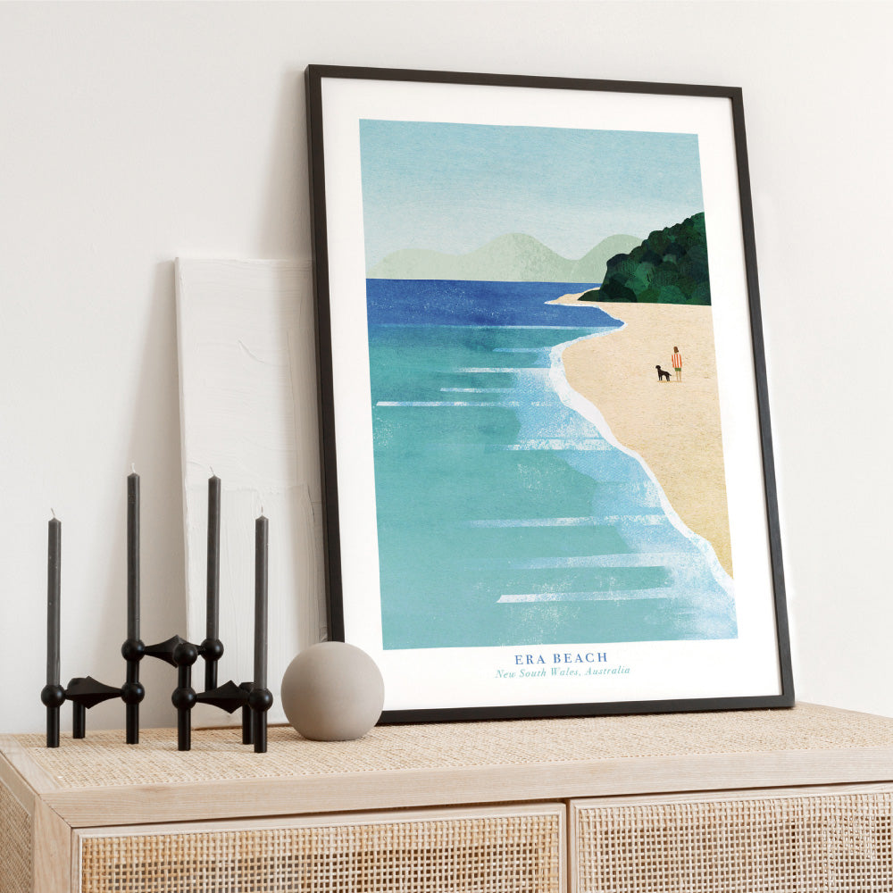 Era Beach Illustration - Art Print by Henry Rivers, Poster, Stretched Canvas or Framed Wall Art Prints, shown framed in a room