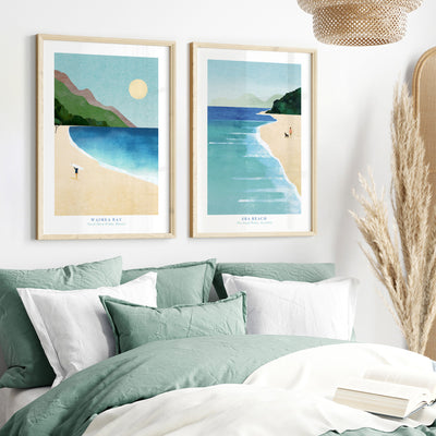 Era Beach Illustration - Art Print by Henry Rivers, Poster, Stretched Canvas or Framed Wall Art, shown framed in a home interior space