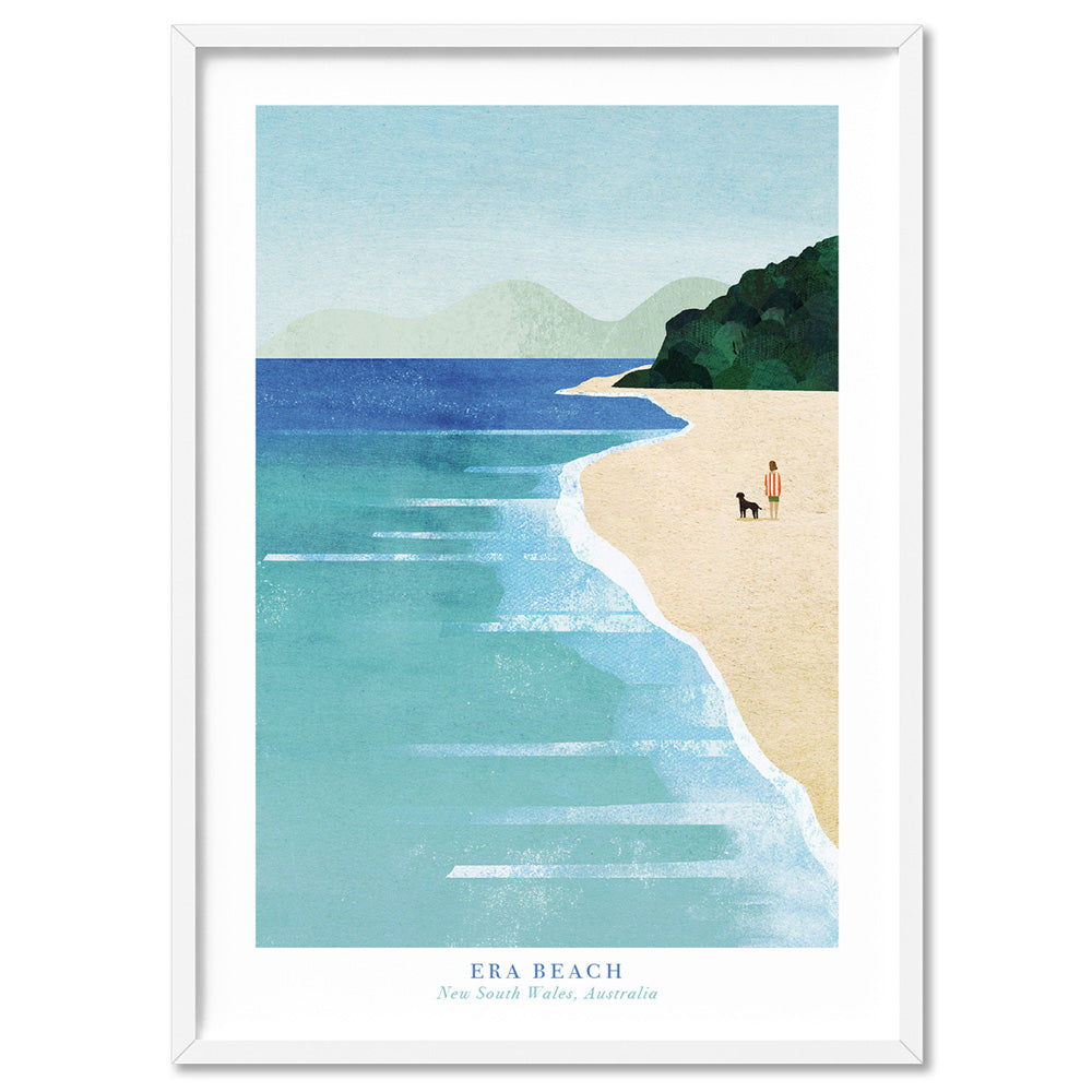 Era Beach Illustration - Art Print by Henry Rivers, Poster, Stretched Canvas, or Framed Wall Art Print, shown in a white frame