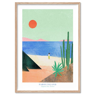 Paros Island Greece Illustration - Art Print by Henry Rivers, Poster, Stretched Canvas, or Framed Wall Art Print, shown in a natural timber frame