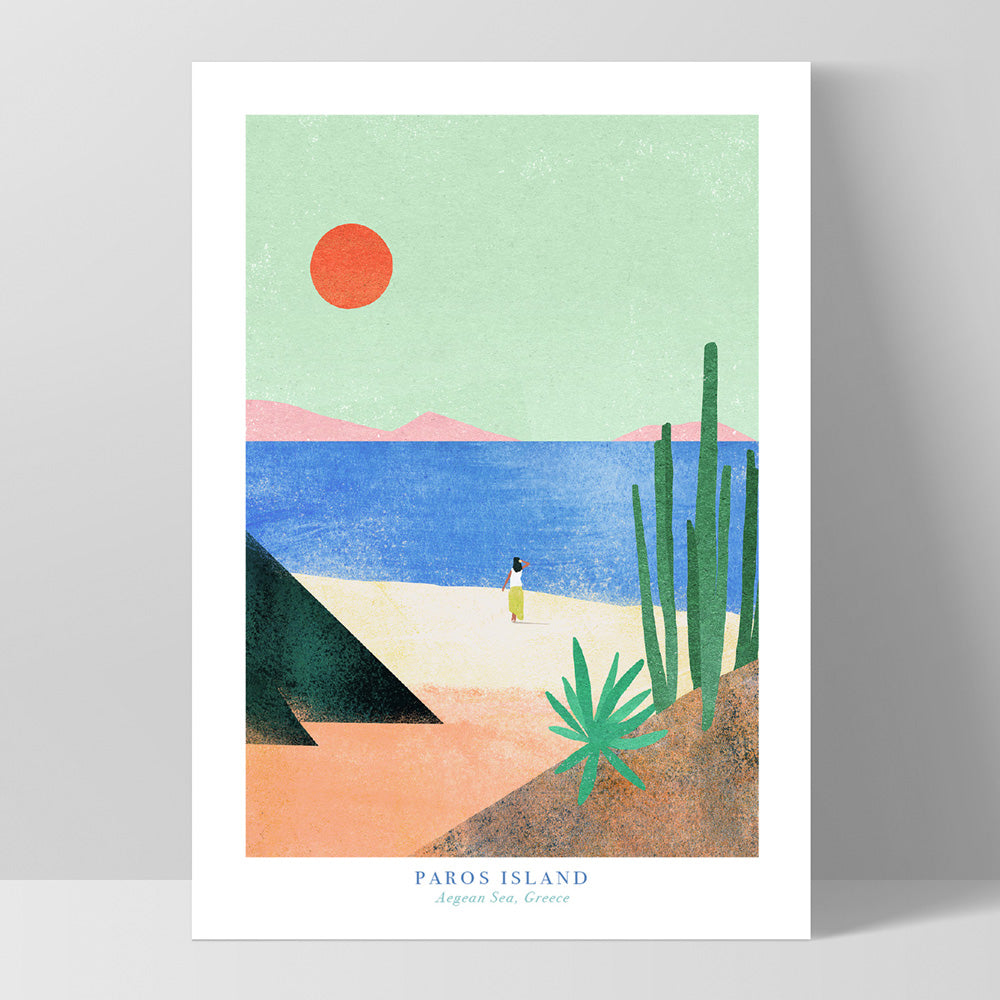 Paros Island Greece Illustration - Art Print by Henry Rivers, Poster, Stretched Canvas, or Framed Wall Art Print, shown as a stretched canvas or poster without a frame