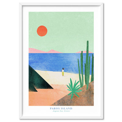 Paros Island Greece Illustration - Art Print by Henry Rivers, Poster, Stretched Canvas, or Framed Wall Art Print, shown in a white frame