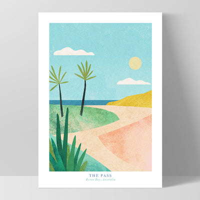 The Pass Byron Bay Illustration - Art Print by Henry Rivers, Poster, Stretched Canvas, or Framed Wall Art Print, shown as a stretched canvas or poster without a frame