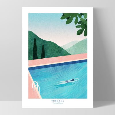 Pool in Tuscany Illustration - Art Print by Henry Rivers, Poster, Stretched Canvas, or Framed Wall Art Print, shown as a stretched canvas or poster without a frame
