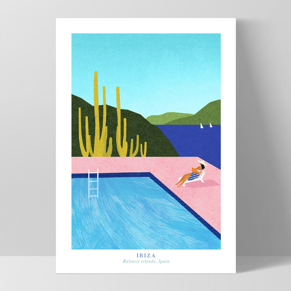 Pool in Ibiza Illustration - Art Print by Henry Rivers, Poster, Stretched Canvas, or Framed Wall Art Print, shown as a stretched canvas or poster without a frame