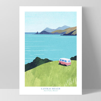 Lanikai Beach Illustration - Art Print by Henry Rivers, Poster, Stretched Canvas, or Framed Wall Art Print, shown as a stretched canvas or poster without a frame