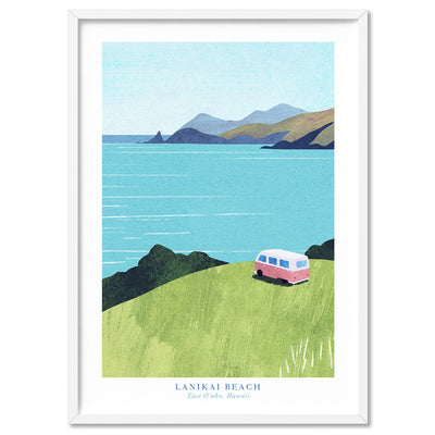 Lanikai Beach Illustration - Art Print by Henry Rivers, Poster, Stretched Canvas, or Framed Wall Art Print, shown in a white frame