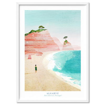 Algarve Beach Portugal Illustration - Art Print by Henry Rivers, Poster, Stretched Canvas, or Framed Wall Art Print, shown in a white frame
