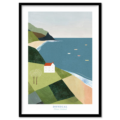 Donegal Coast Illustration - Art Print by Henry Rivers, Poster, Stretched Canvas, or Framed Wall Art Print, shown in a black frame