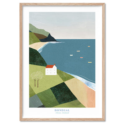Donegal Coast Illustration - Art Print by Henry Rivers, Poster, Stretched Canvas, or Framed Wall Art Print, shown in a natural timber frame