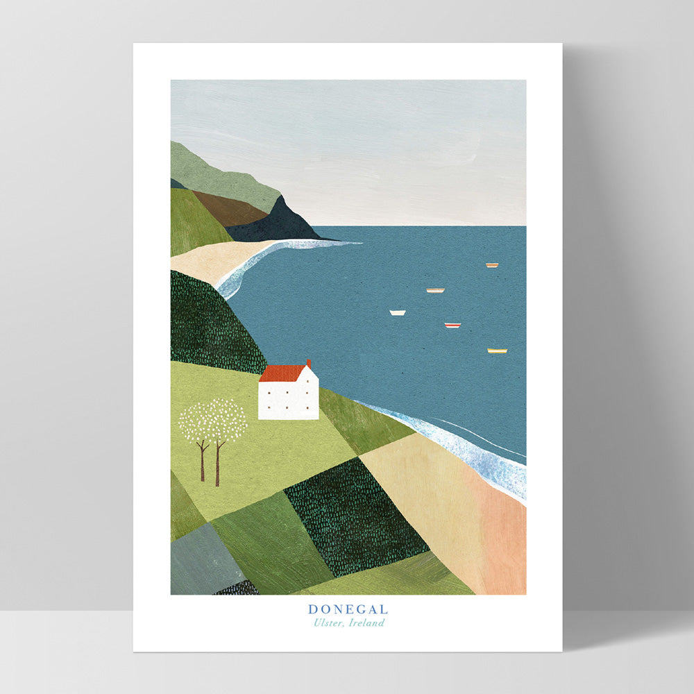 Donegal Coast Illustration - Art Print by Henry Rivers, Poster, Stretched Canvas, or Framed Wall Art Print, shown as a stretched canvas or poster without a frame