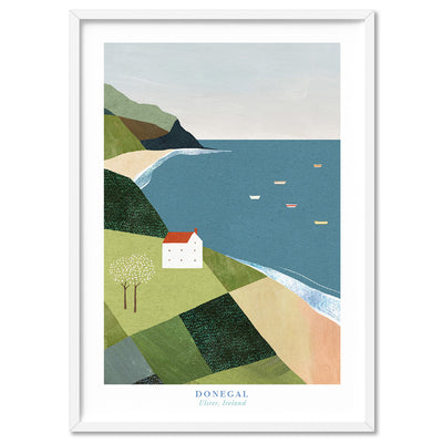 Donegal Coast Illustration - Art Print by Henry Rivers, Poster, Stretched Canvas, or Framed Wall Art Print, shown in a white frame