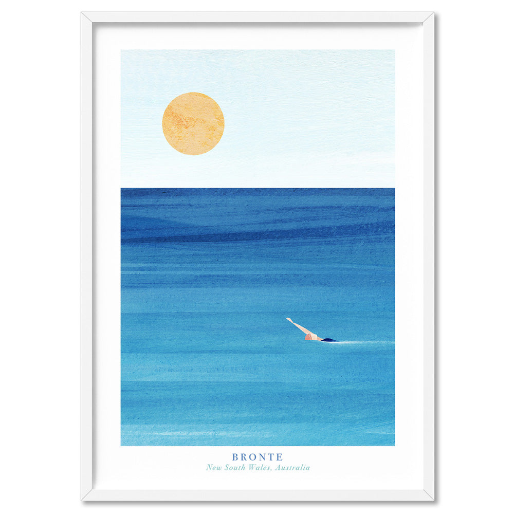 Bronte Beach Illustration - Art Print by Henry Rivers, Poster, Stretched Canvas, or Framed Wall Art Print, shown in a white frame