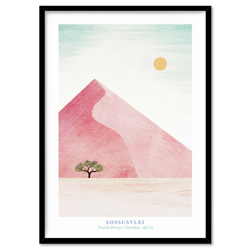 Sossusvlei Desert Illustration - Art Print by Henry Rivers, Poster, Stretched Canvas, or Framed Wall Art Print, shown in a black frame
