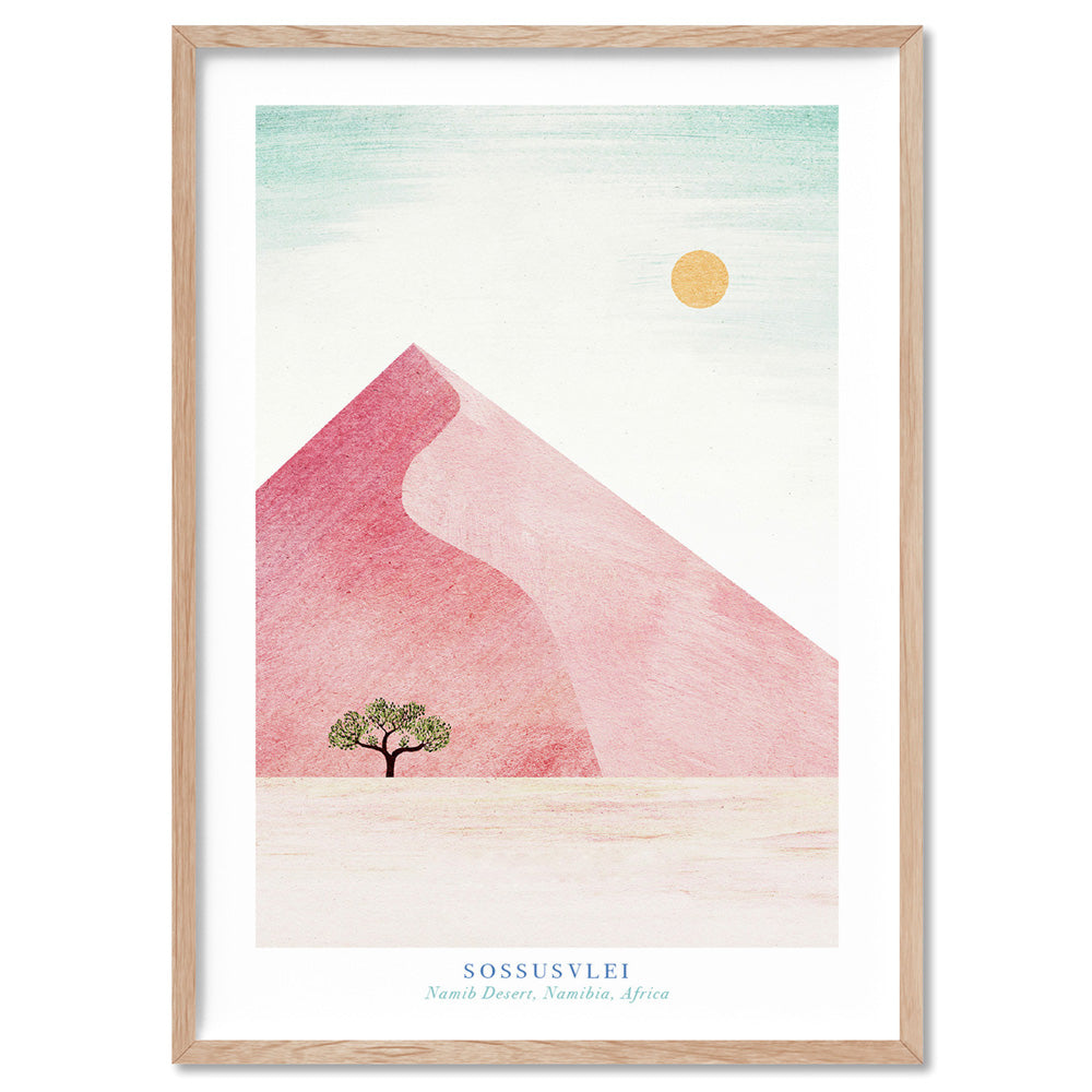 Sossusvlei Desert Illustration - Art Print by Henry Rivers, Poster, Stretched Canvas, or Framed Wall Art Print, shown in a natural timber frame