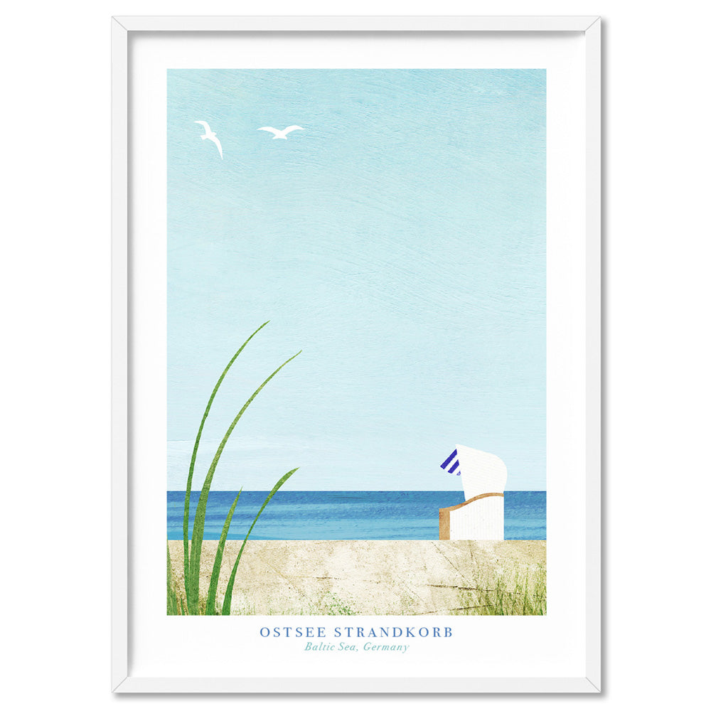 Ostsee Strandkorb Illustration - Art Print by Henry Rivers, Poster, Stretched Canvas, or Framed Wall Art Print, shown in a white frame