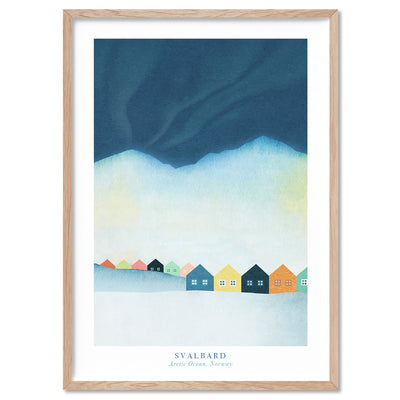 Svalbard Norway Illustration - Art Print by Henry Rivers, Poster, Stretched Canvas, or Framed Wall Art Print, shown in a natural timber frame