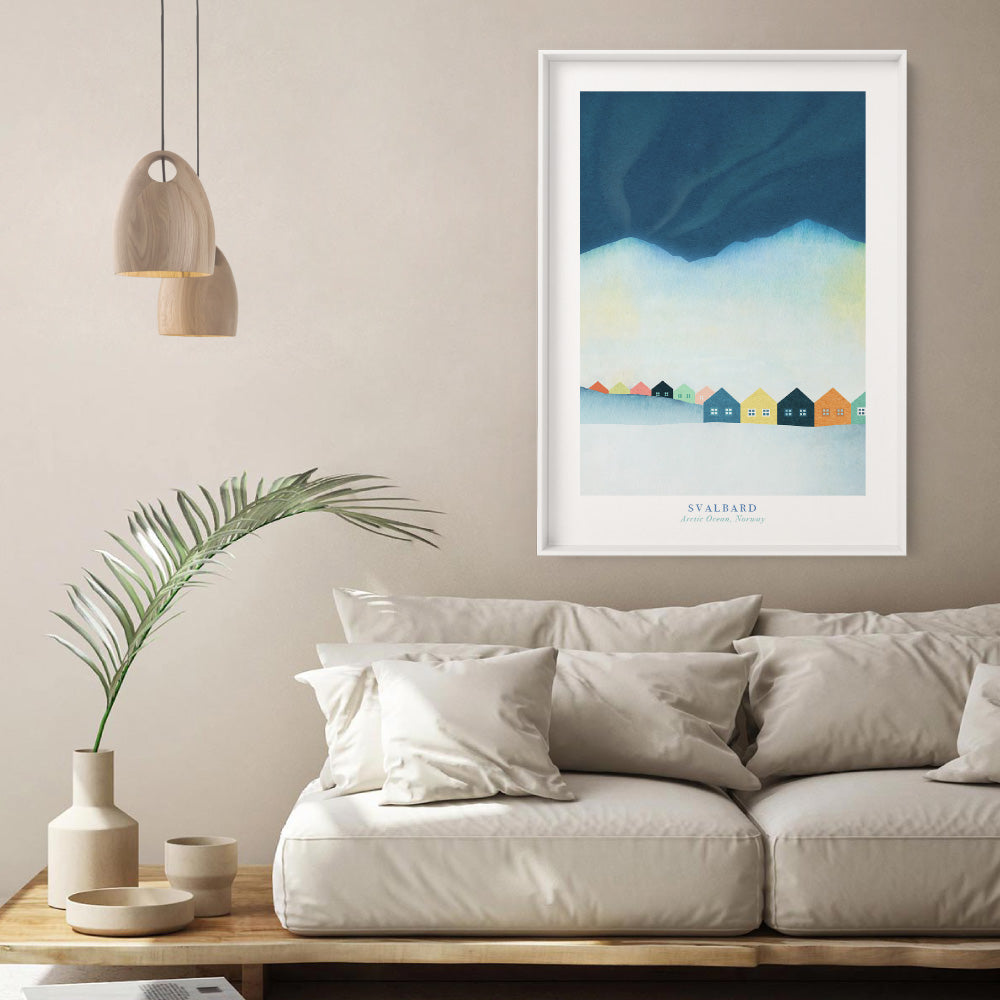 Svalbard Norway Illustration - Art Print by Henry Rivers, Poster, Stretched Canvas or Framed Wall Art Prints, shown framed in a room