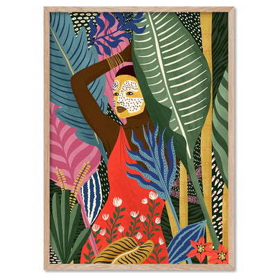 Into the Jungle Illustration - Art Print by Maja Tomljanovic, Poster, Stretched Canvas, or Framed Wall Art Print, shown in a natural timber frame
