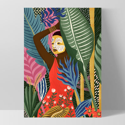 Into the Jungle Illustration - Art Print by Maja Tomljanovic, Poster, Stretched Canvas, or Framed Wall Art Print, shown as a stretched canvas or poster without a frame