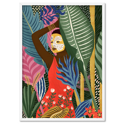 Into the Jungle Illustration - Art Print by Maja Tomljanovic, Poster, Stretched Canvas, or Framed Wall Art Print, shown in a white frame