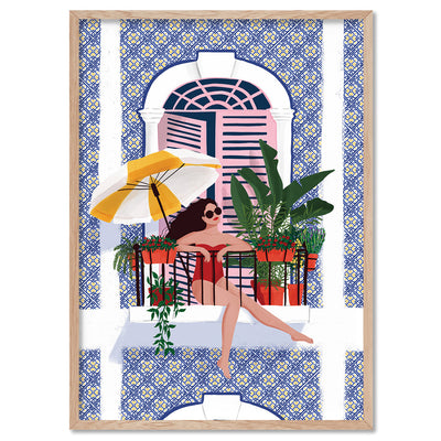 Holiday Villa Chill Illustration - Art Print by Maja Tomljanovic, Poster, Stretched Canvas, or Framed Wall Art Print, shown in a natural timber frame