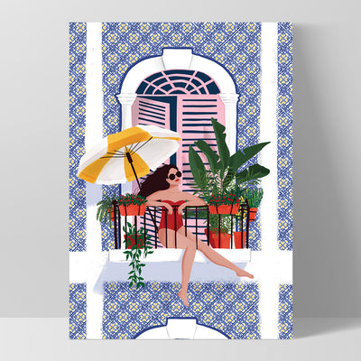 Holiday Villa Chill Illustration - Art Print by Maja Tomljanovic, Poster, Stretched Canvas, or Framed Wall Art Print, shown as a stretched canvas or poster without a frame