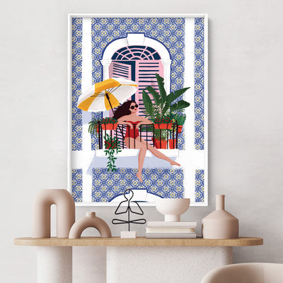 Holiday Villa Chill Illustration - Art Print by Maja Tomljanovic, Poster, Stretched Canvas or Framed Wall Art Prints, shown framed in a room