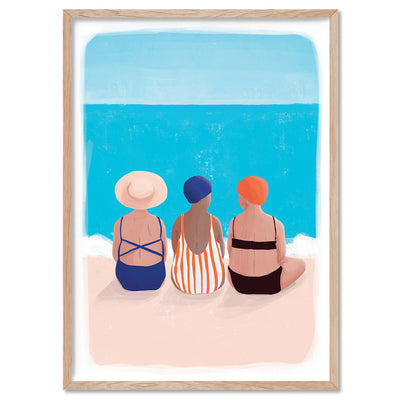 Bondi Beach Gang Illustration - Art Print by Maja Tomljanovic, Poster, Stretched Canvas, or Framed Wall Art Print, shown in a natural timber frame