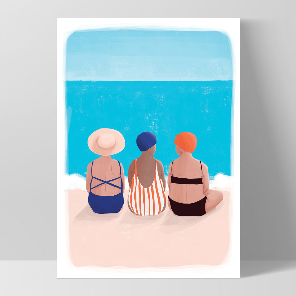 Bondi Beach Gang Illustration - Art Print by Maja Tomljanovic, Poster, Stretched Canvas, or Framed Wall Art Print, shown as a stretched canvas or poster without a frame
