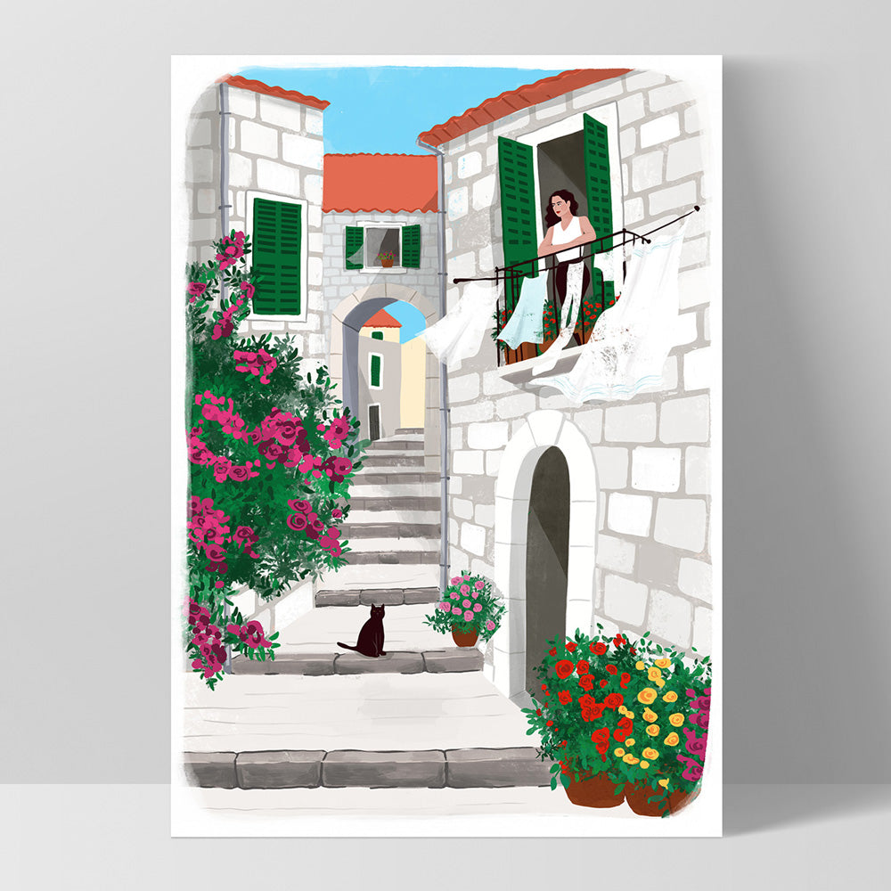 Summer in Greece Illustration - Art Print by Maja Tomljanovic, Poster, Stretched Canvas, or Framed Wall Art Print, shown as a stretched canvas or poster without a frame
