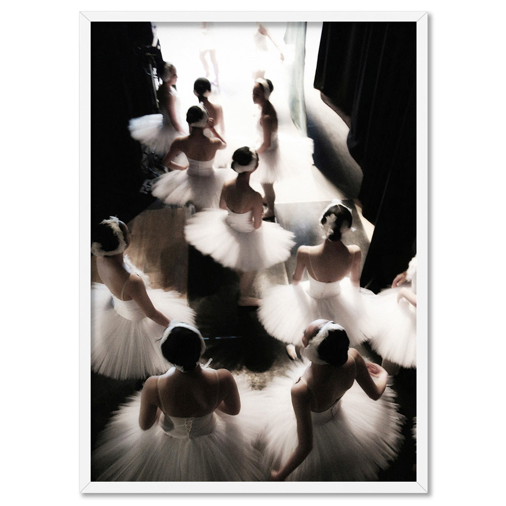 Dans Les Coulisses - Art Print, Poster, Stretched Canvas, or Framed Wall Art Print, shown in a white frame