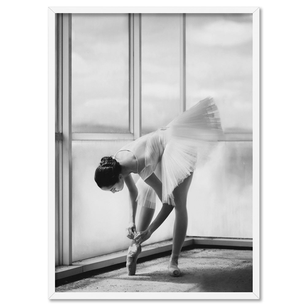 Ballerina Pose VIII - Art Print, Poster, Stretched Canvas, or Framed Wall Art Print, shown in a white frame
