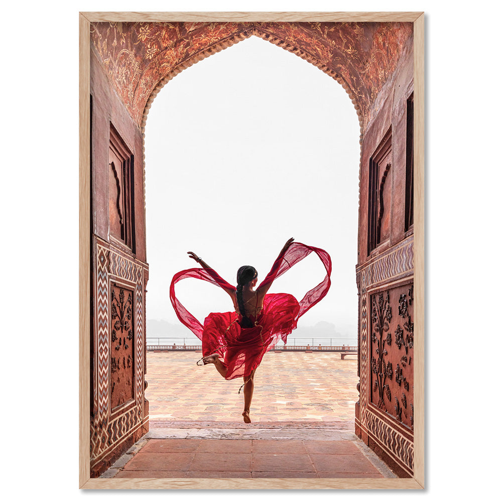 Doorway to Taj Mahal - Art Print, Poster, Stretched Canvas, or Framed Wall Art Print, shown in a natural timber frame