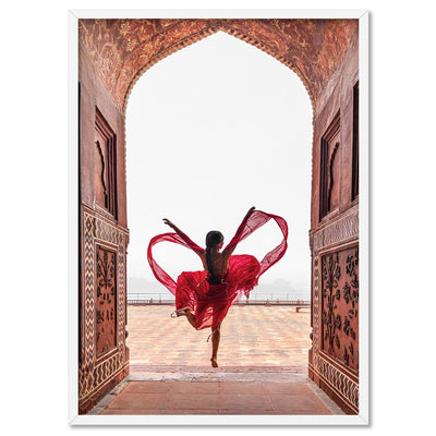 Doorway to Taj Mahal - Art Print, Poster, Stretched Canvas, or Framed Wall Art Print, shown in a white frame