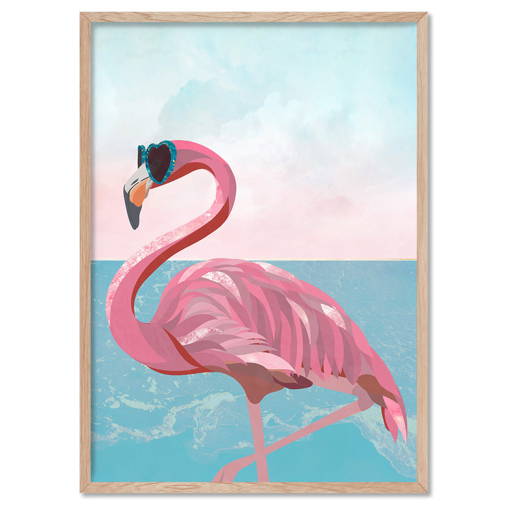 Flamingo Pop - Art Print, Poster, Stretched Canvas, or Framed Wall Art Print, shown in a natural timber frame