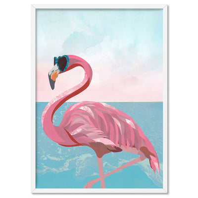 Flamingo Pop - Art Print, Poster, Stretched Canvas, or Framed Wall Art Print, shown in a white frame