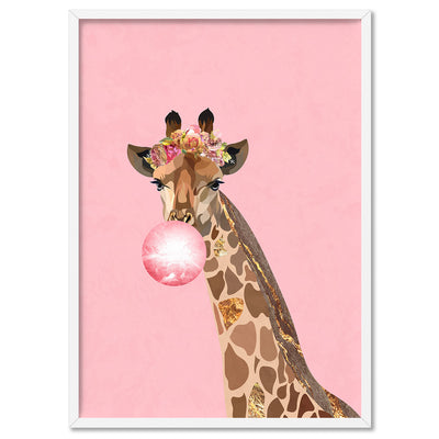 Giraffe Pop - Art Print, Poster, Stretched Canvas, or Framed Wall Art Print, shown in a white frame