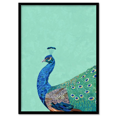 Peacock Pop - Art Print, Poster, Stretched Canvas, or Framed Wall Art Print, shown in a black frame