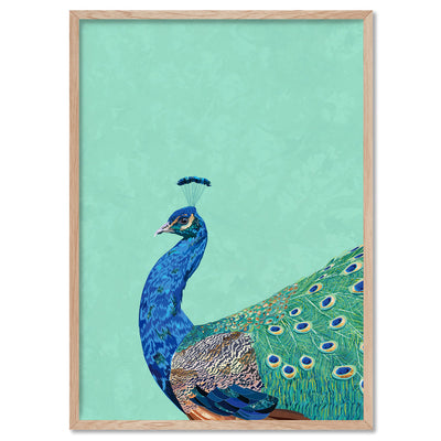 Peacock Pop - Art Print, Poster, Stretched Canvas, or Framed Wall Art Print, shown in a natural timber frame