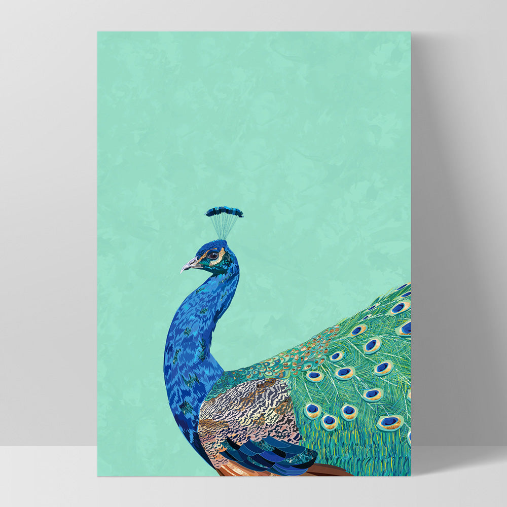 Peacock Pop - Art Print, Poster, Stretched Canvas, or Framed Wall Art Print, shown as a stretched canvas or poster without a frame