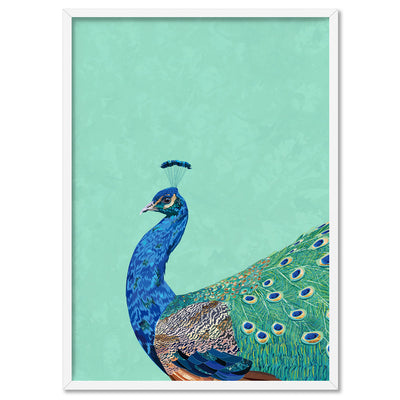 Peacock Pop - Art Print, Poster, Stretched Canvas, or Framed Wall Art Print, shown in a white frame