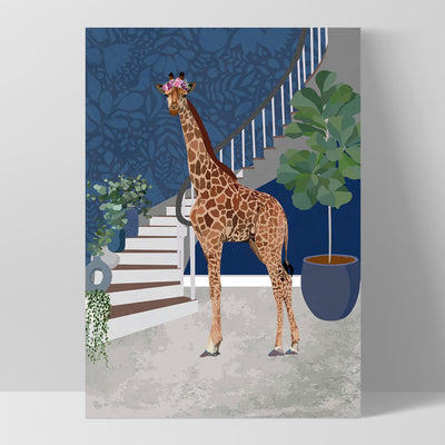 Giraffe in the House - Art Print, Poster, Stretched Canvas, or Framed Wall Art Print, shown as a stretched canvas or poster without a frame